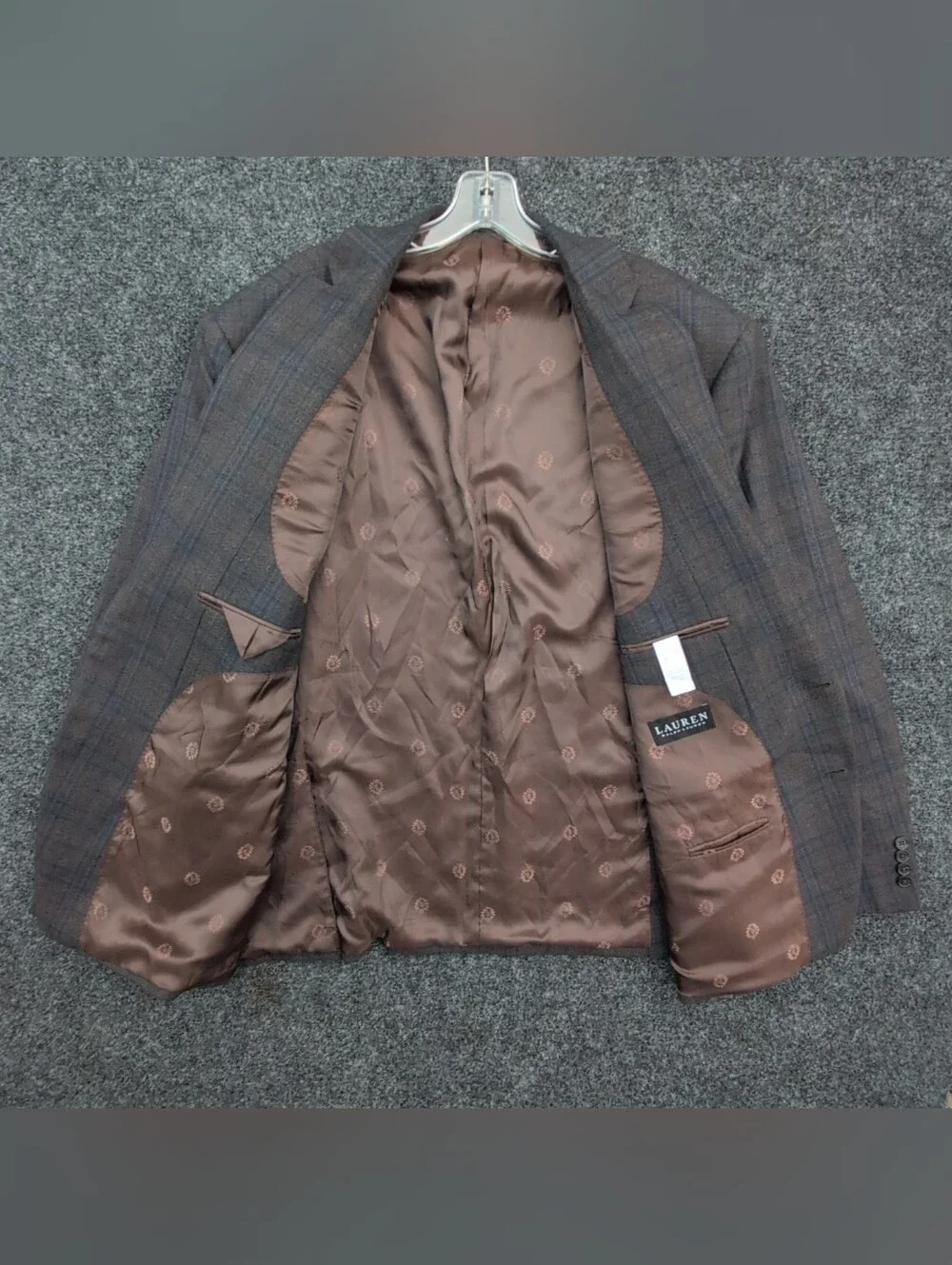 Ralph Lauren Black Label Blazer Mens 50 Gray Blue Check Wool Sport Coat Jacket